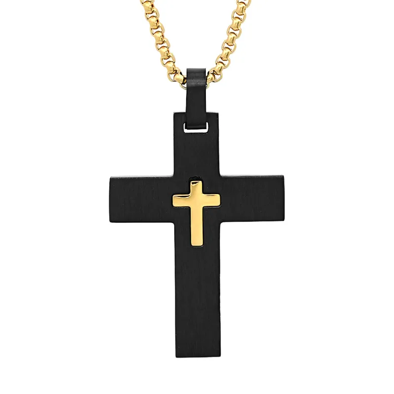 Black Ion Plated Center Cross Pendant Necklace made by Zulily