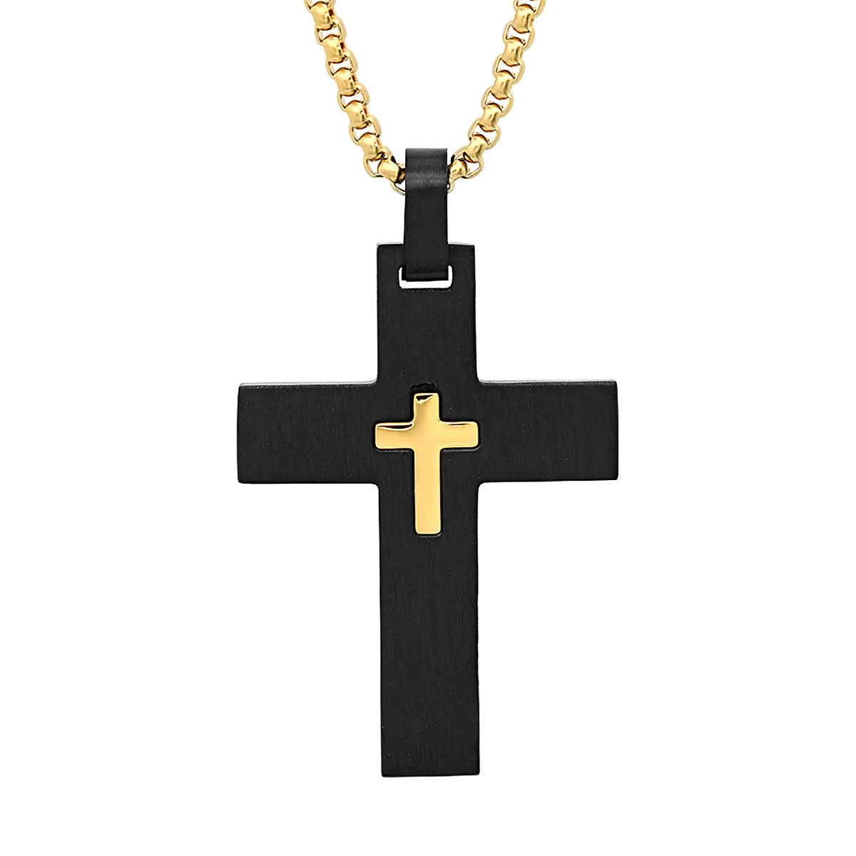 Black Ion Plated Center Cross Pendant Necklace sold by Zulily