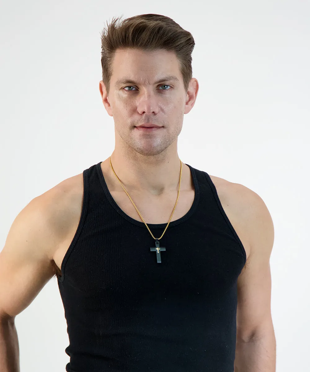 Black Ion Plated Center Cross Pendant Necklace sold by Zulily product image thumbnail 2