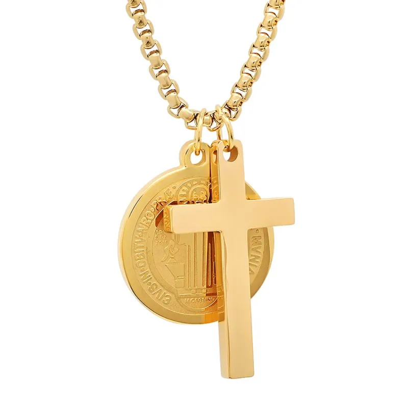 St. Benedict Double Pendant Cross Necklace made by Zulily