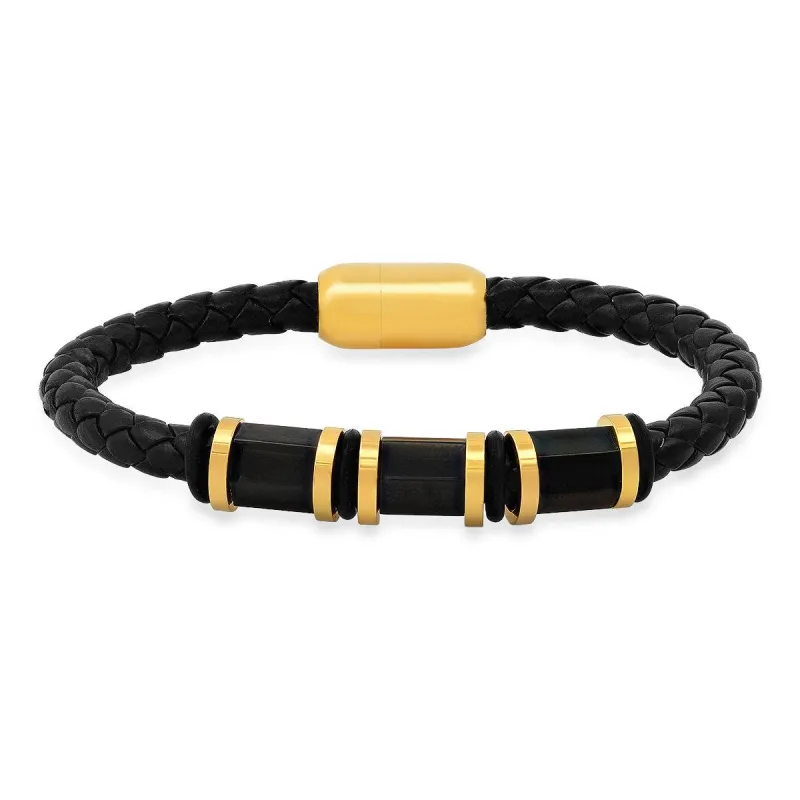 Black Braided Simulated Onyx Leather Bracelet made by Zulily