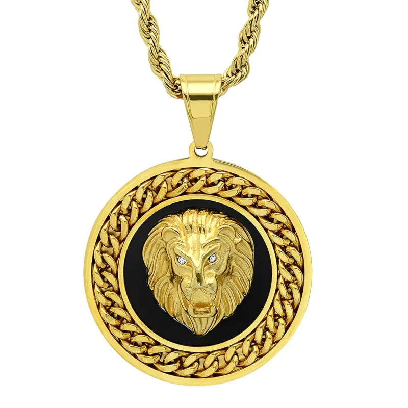 Lions Head Cuban Link Inlay Pendant made by Zulily