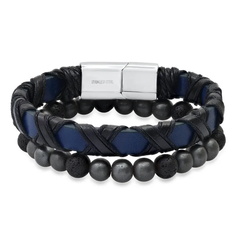 Criss Cross Leather + Lava Bracelet Stack made by Zulily