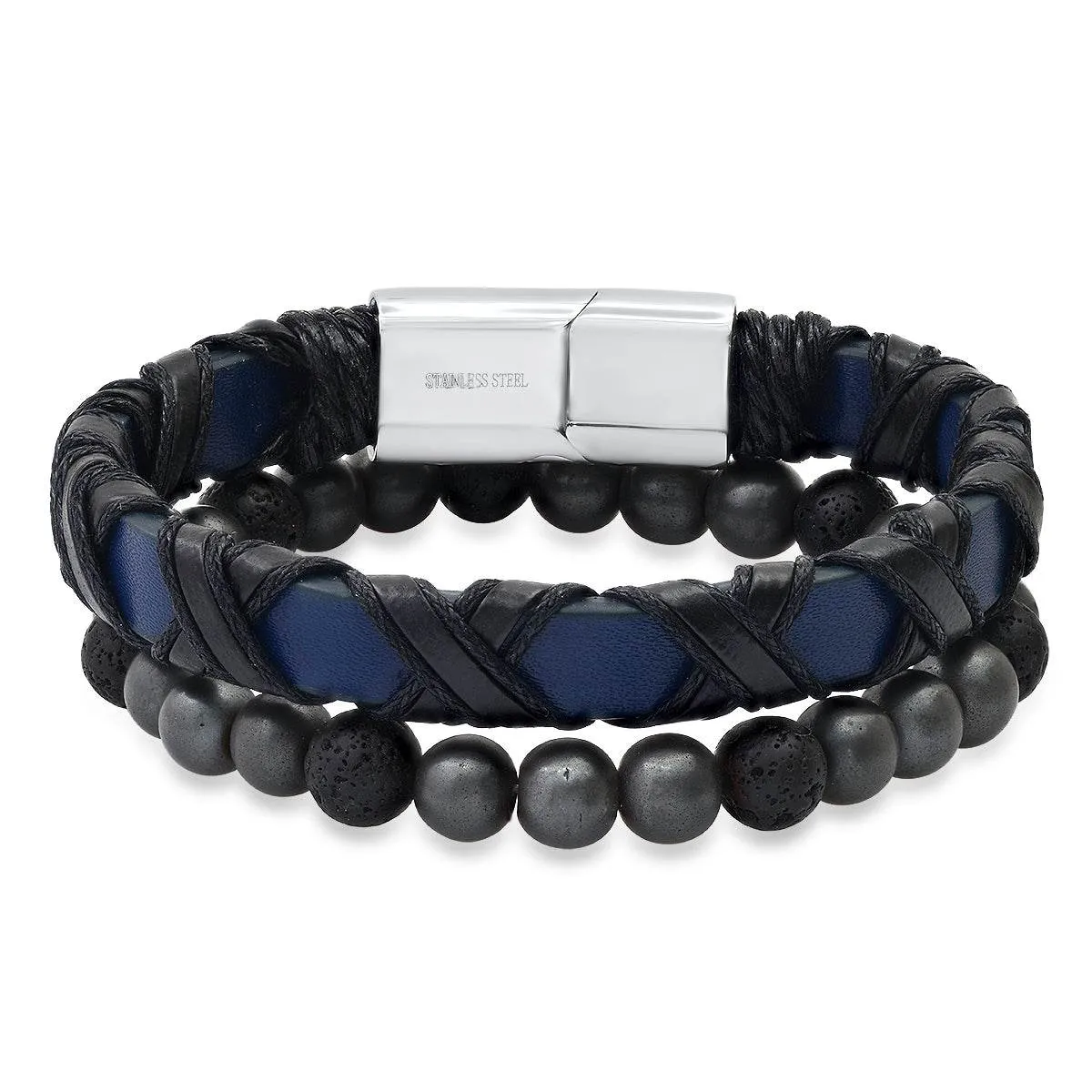 Criss Cross Leather + Lava Bracelet Stack sold by Zulily