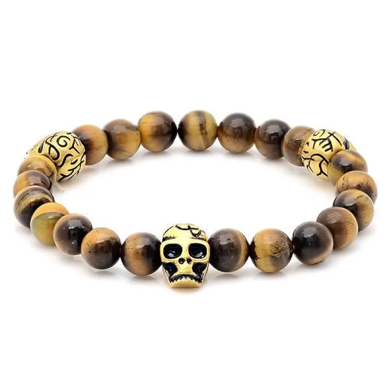 Tiger Eye + Antiqued Skull Stretch Bracelet made by Zulily
