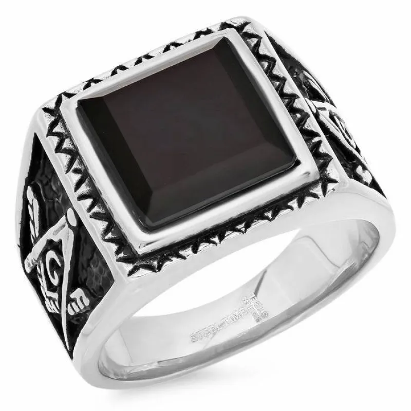 Free Mason Statement Ring with Simulated Black Diamond made by Zulily
