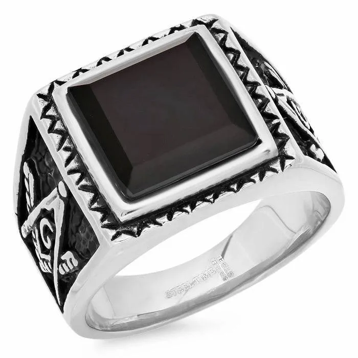 Free Mason Statement Ring with Simulated Black Diamond sold by Zulily