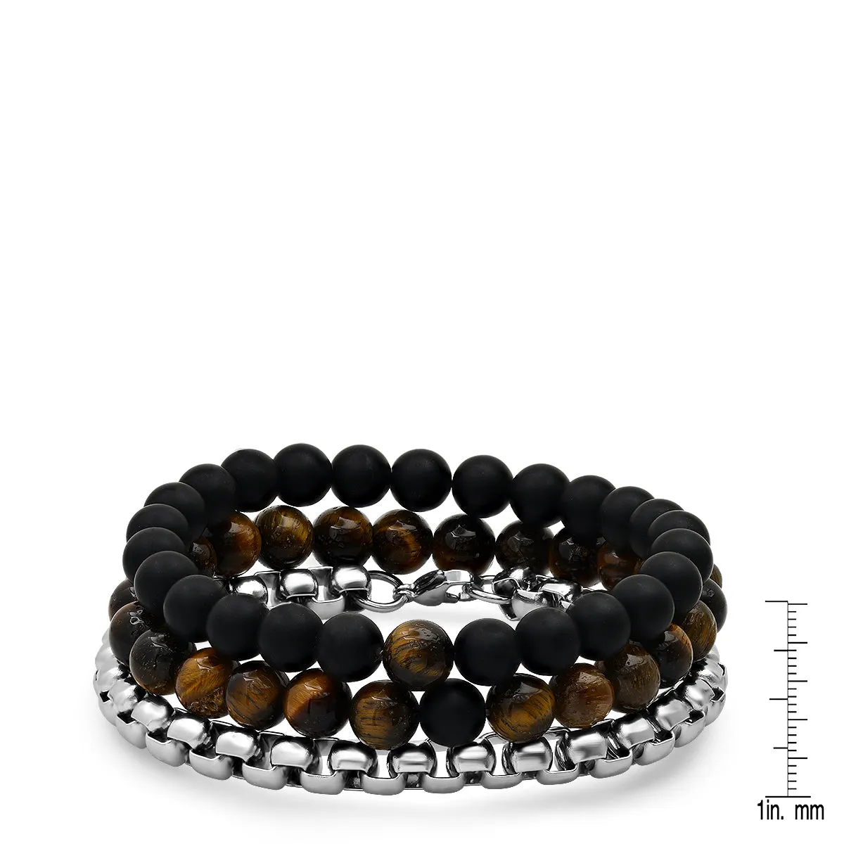 Tiger Eye Black Lava & Stainless Steel Box Chain Bracelet Stack sold by Zulily product image thumbnail 3