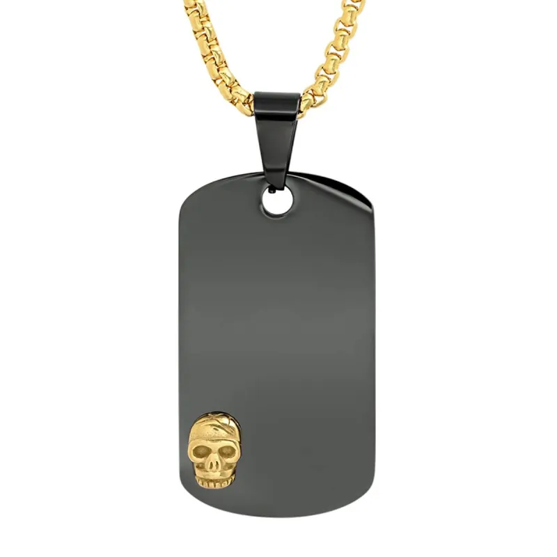 Hematite & Mini Gold Skull Dog Tag made by Zulily