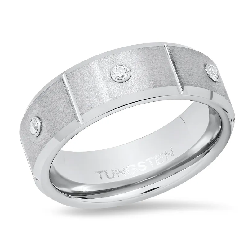 Tungsten Ring Band with Simulated Diamonds made by Zulily
