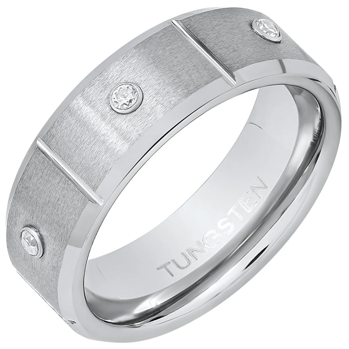Tungsten Ring Band with Simulated Diamonds sold by Zulily product image thumbnail 2