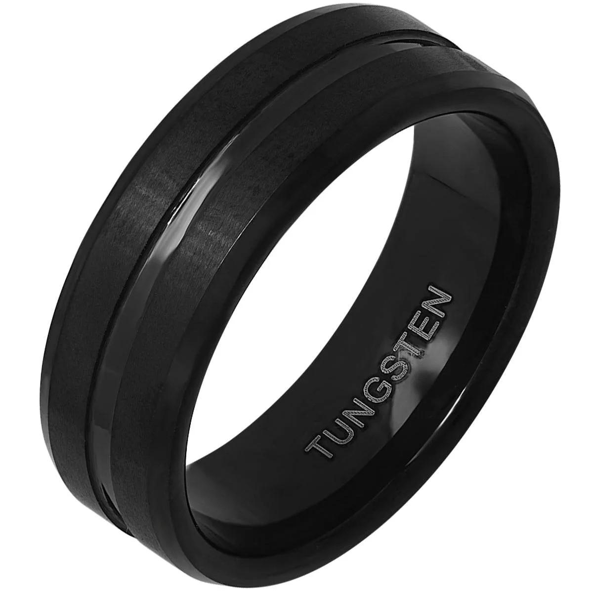 Black Ion Plated Tungsten Striped Ring Band sold by Zulily product image thumbnail 2