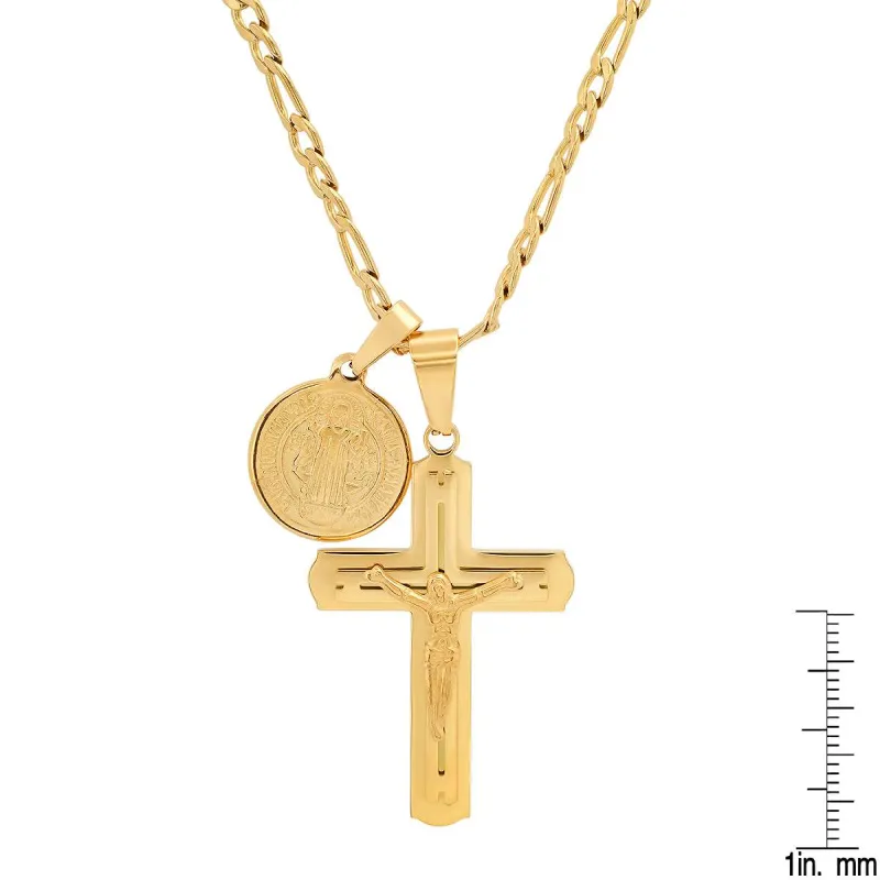 18K Gold Plated Crucifix And St. Benedict Pendant made by Zulily