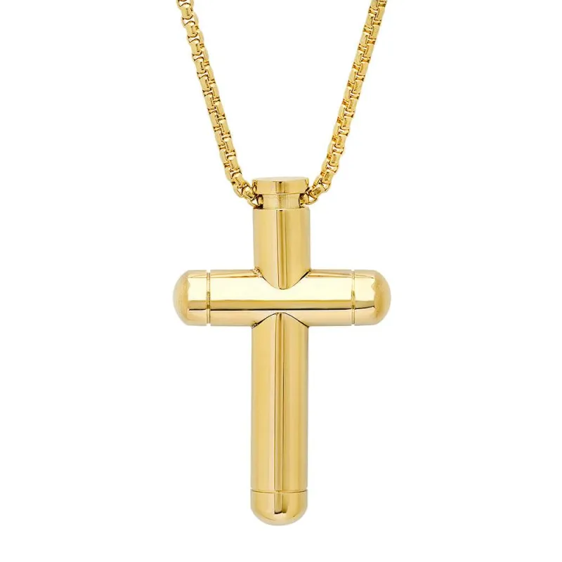 18K Gold Plated Stainless Steel Tube Cross Pendant made by Zulily