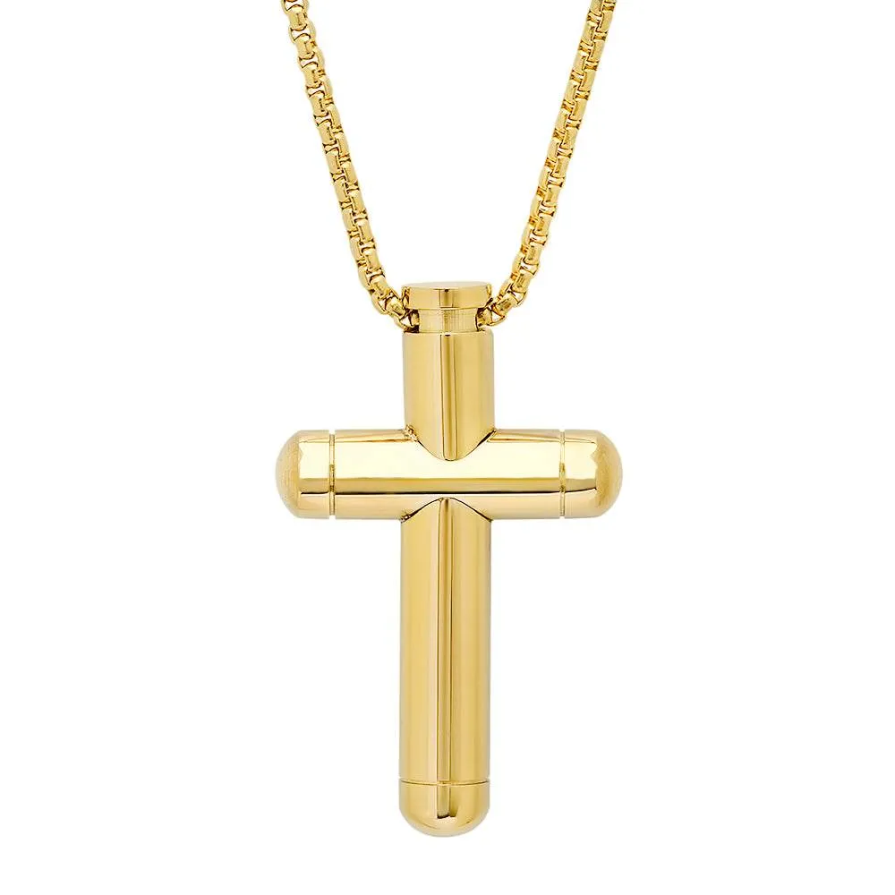 18K Gold Plated Stainless Steel Tube Cross Pendant sold by Zulily