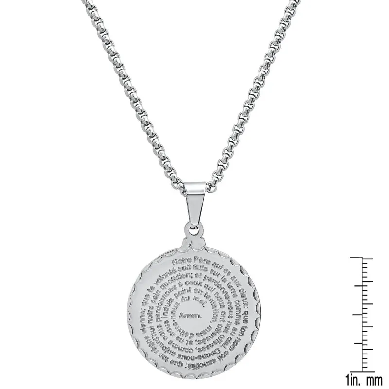 Stainless Steel Notre Pere French Prayer Round Pendant made by Zulily