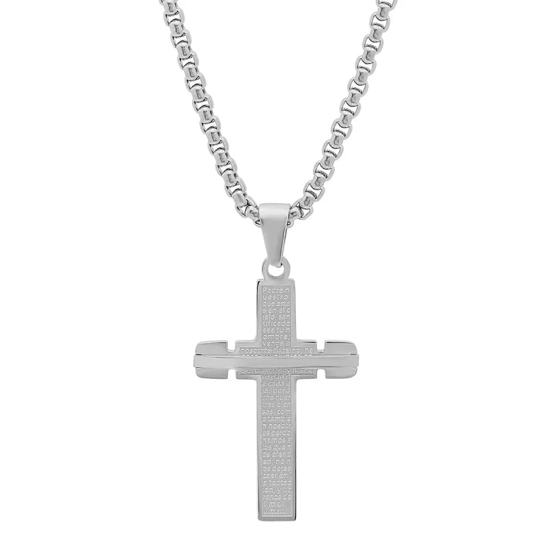 Stainless Steel Padre Nuestro Cross Pendant With Bar made by Zulily