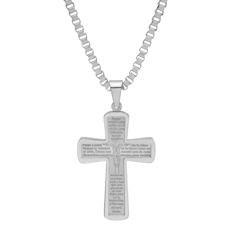 Stainless Steel Padre Nuestro Prayer Crucifix Pendant made by Zulily