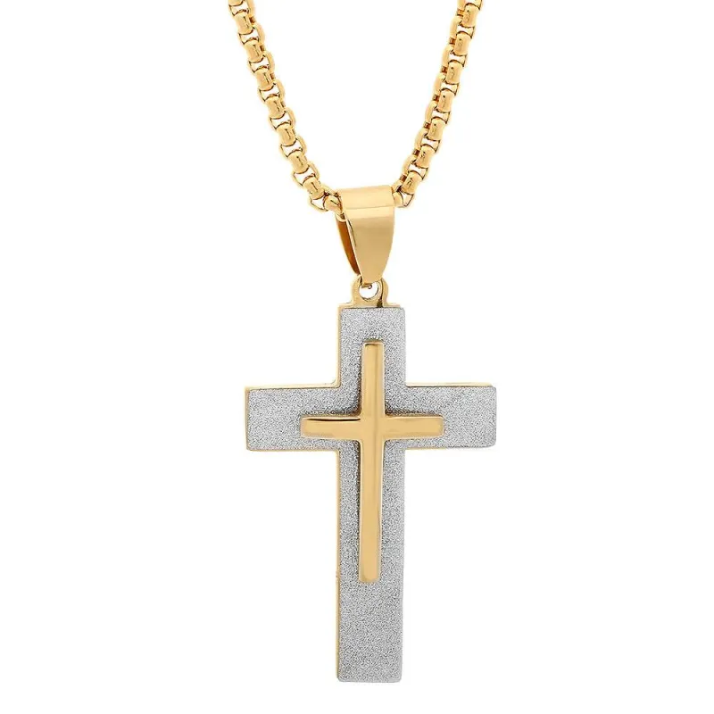 18K Gold Plated Stainless Steel Double Cross Sandusted Pendant made by Zulily