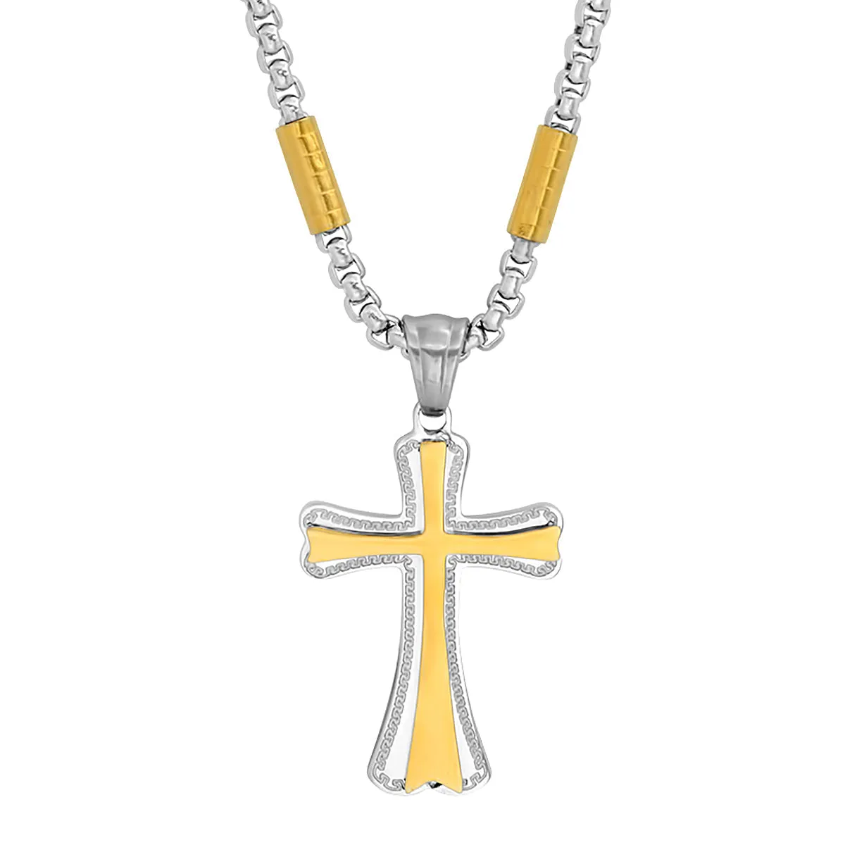 Two Tone Stainless Steel And 18K Gold Plated Tube Link Cross Pendant sold by Zulily product image thumbnail 2
