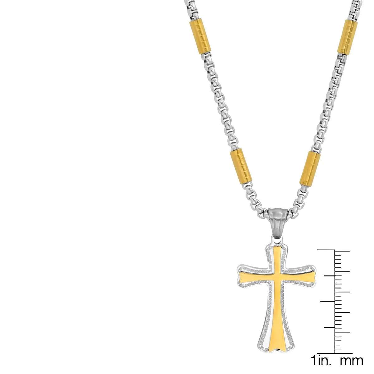 Two Tone Stainless Steel And 18K Gold Plated Tube Link Cross Pendant sold by Zulily product image thumbnail 3