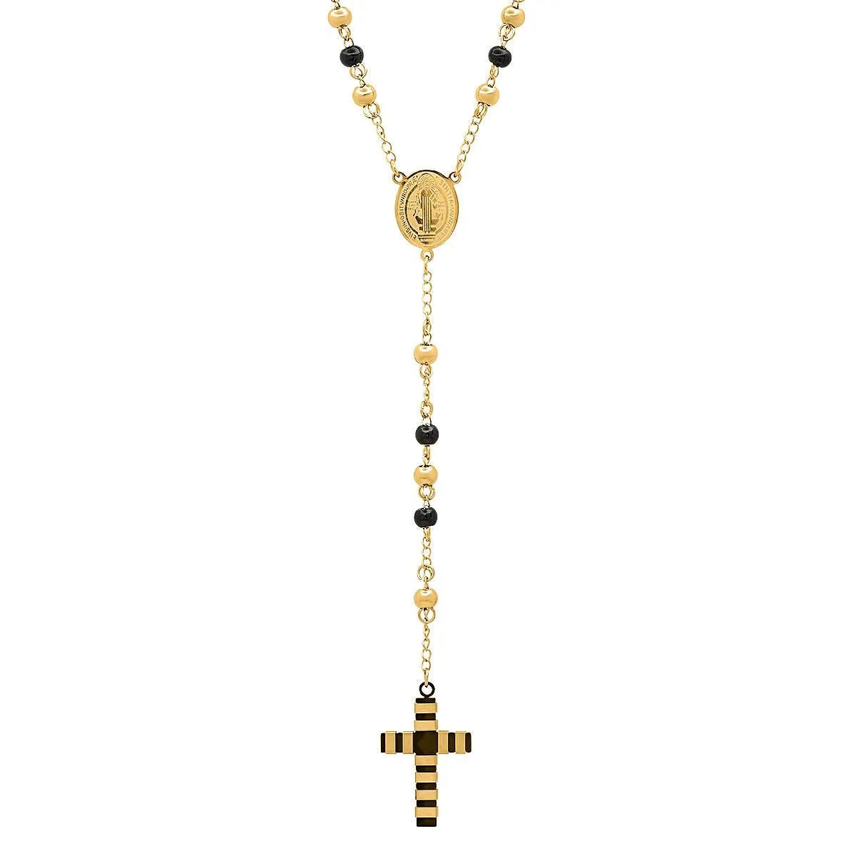 Two Tone Stainless Steel And Black Ip Rosary Necklace sold by Zulily product image thumbnail 2
