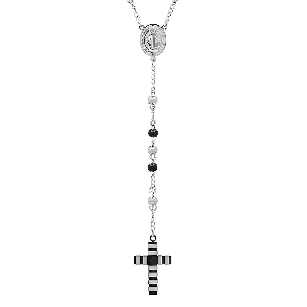 Two Tone Stainless Steel And Black Ip Rosary Necklace sold by Zulily product image thumbnail 3