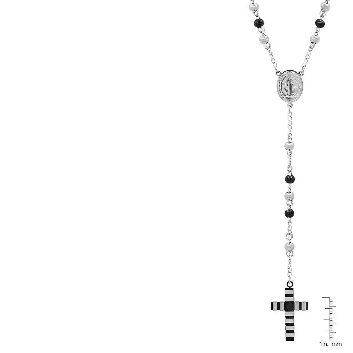 Two Tone Stainless Steel And Black Ip Rosary Necklace sold by Zulily product image thumbnail 4