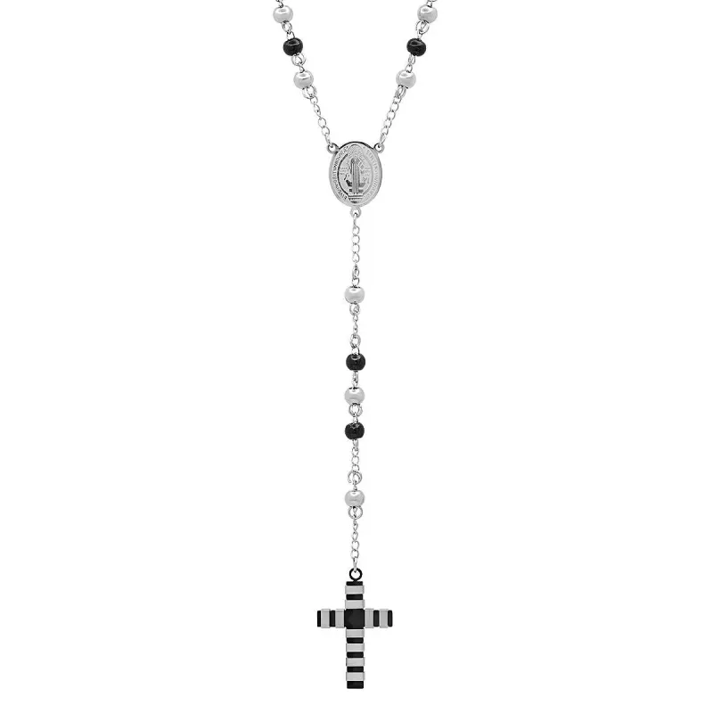 Two Tone Stainless Steel And Black Ip Rosary Necklace made by Zulily