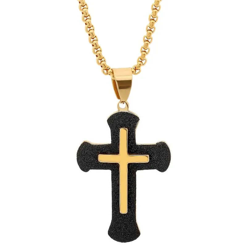 Two Tone 18k Gold Plated and Black Ip Cross made by Zulily