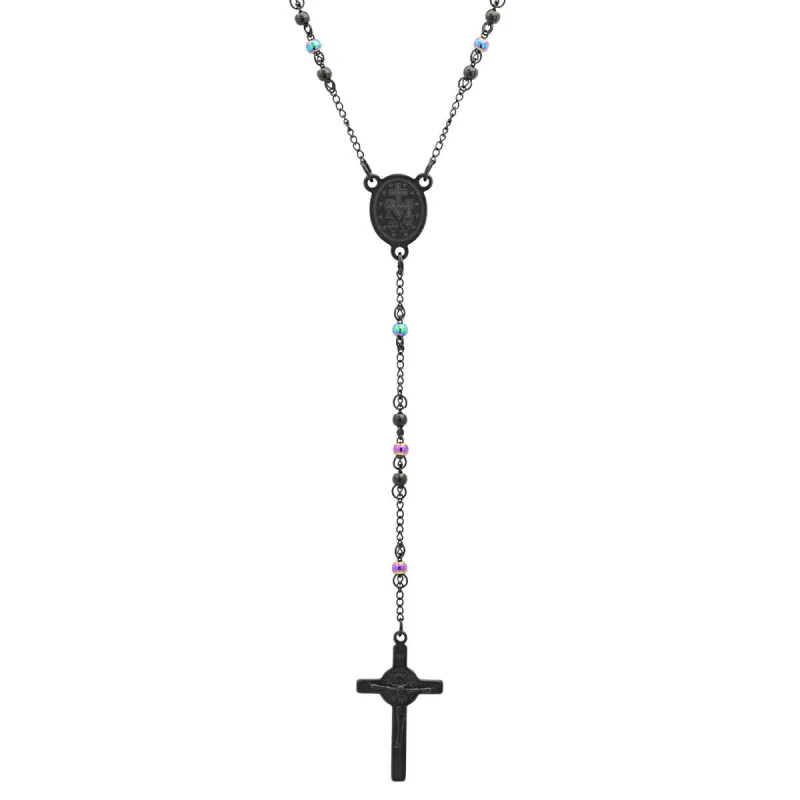 Two Tone Black And Multi Color Ip Stainless Steel Rosary made by Zulily