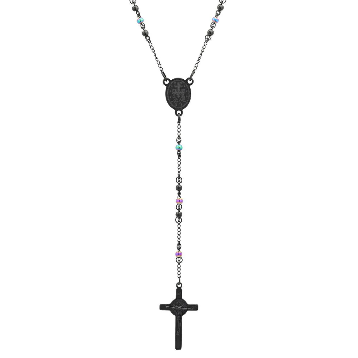 Two Tone Black And Multi Color Ip Stainless Steel Rosary sold by Zulily