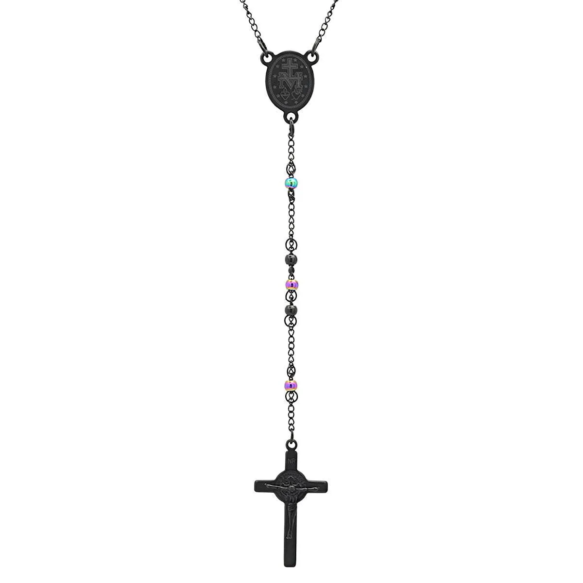 Two Tone Black And Multi Color Ip Stainless Steel Rosary sold by Zulily product image thumbnail 2
