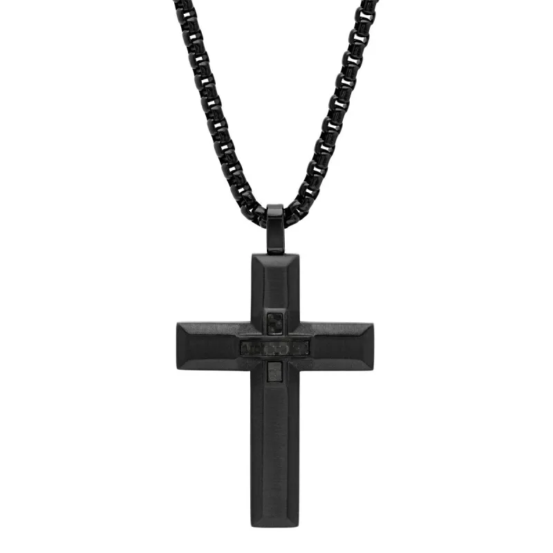 Black Cross Pendant With Black Carbon Fiber Center made by Zulily