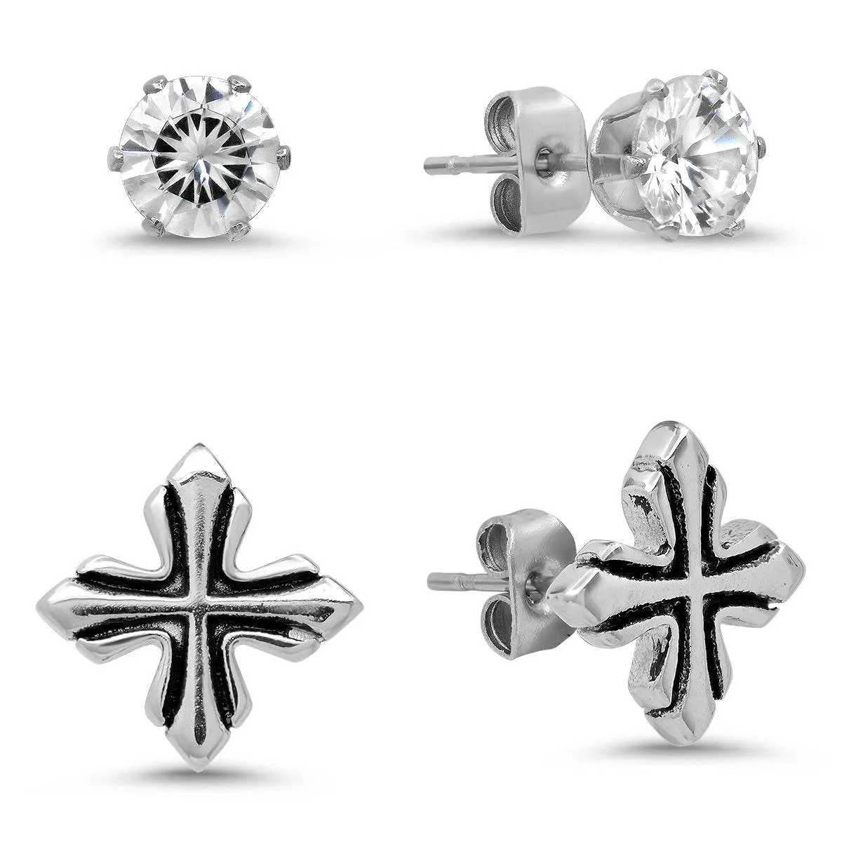 Stainless Steel Cross And Simulated Diamonds Stud Earrings Set sold by Zulily
