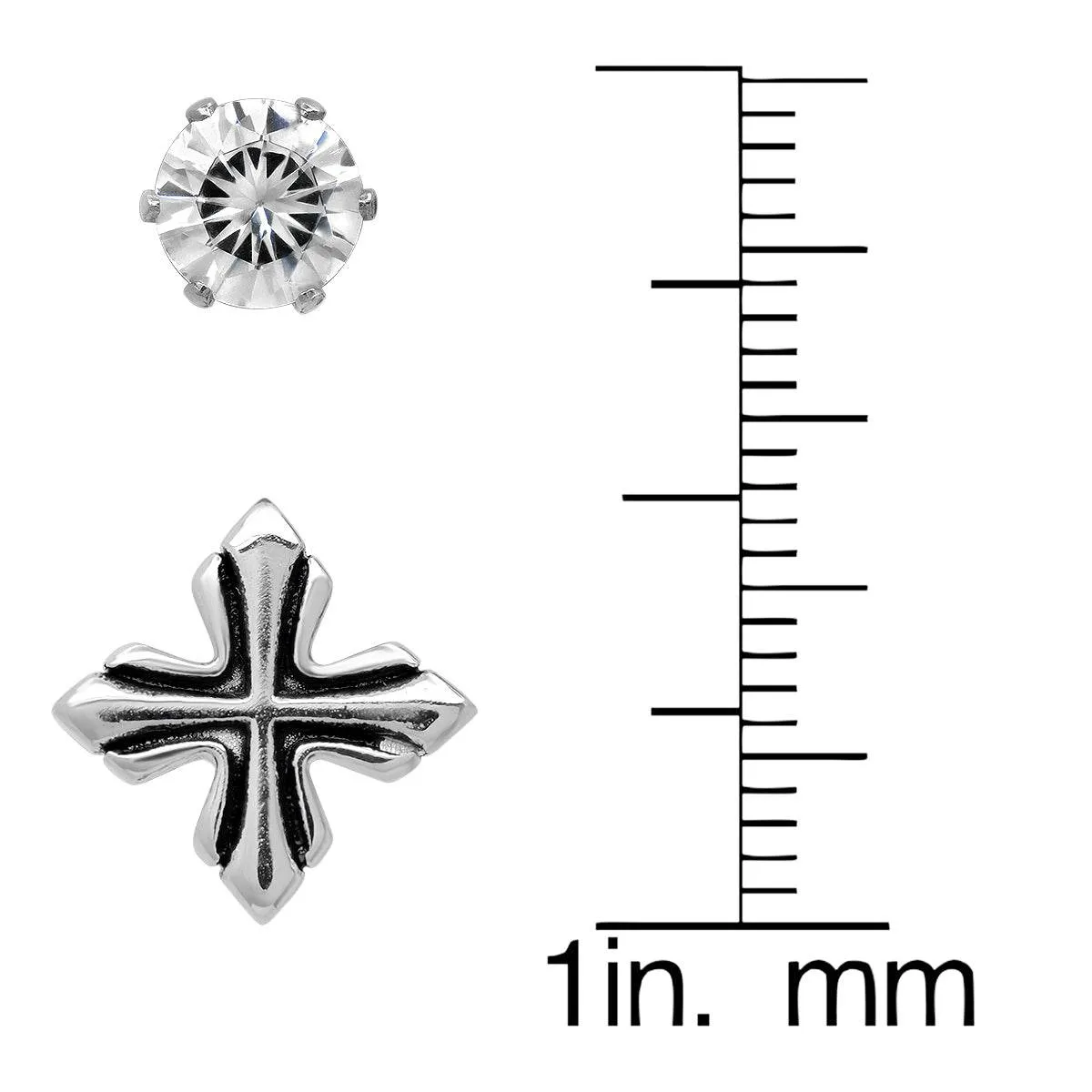 Stainless Steel Cross And Simulated Diamonds Stud Earrings Set sold by Zulily product image thumbnail 2