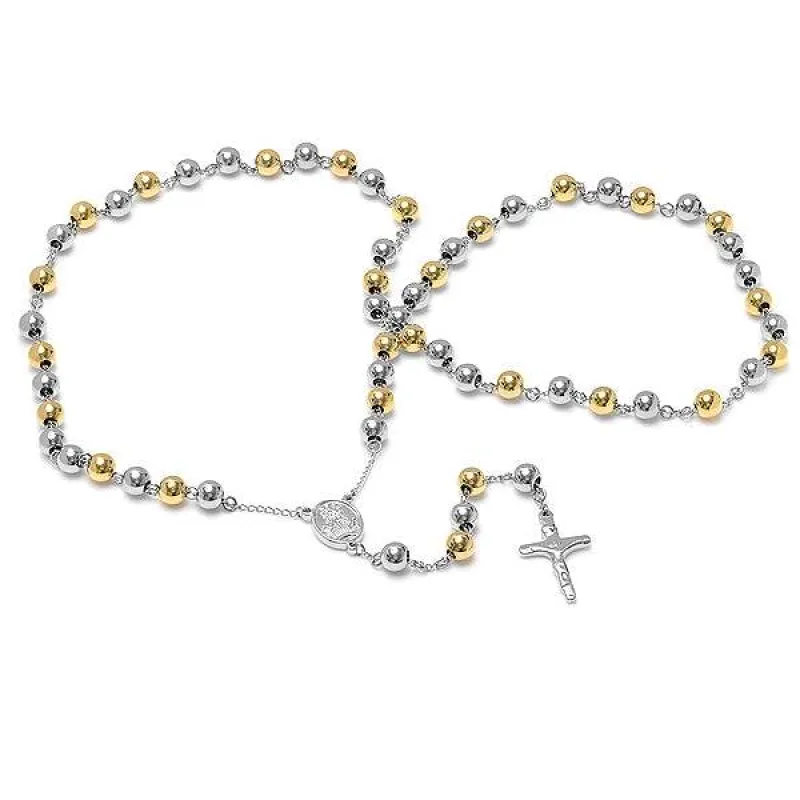 Two Tone Stainless Steel And 18K Gold Plated Rosary made by Zulily