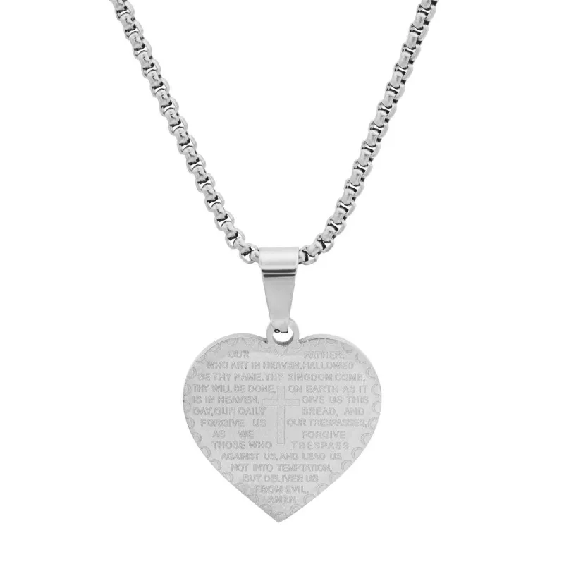 Ladies Stainless Steel Heart Shape Our Father English Prayer Pendant made by Zulily