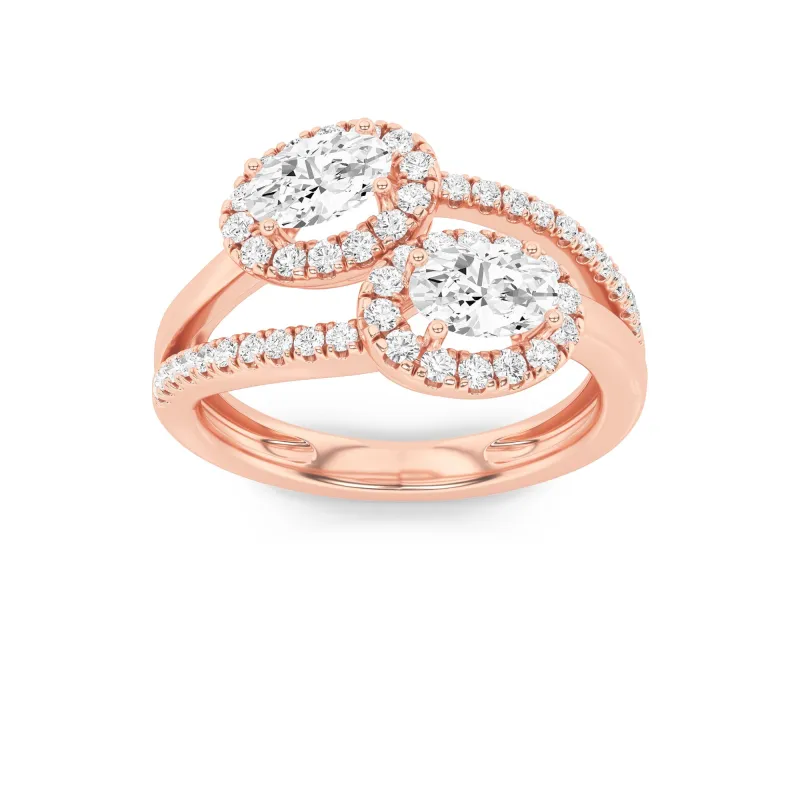 1Cttw Oval Shaped Lab Grown Diamond (F/VS) Accented Toi et Moi Fashiion Ring in 14K Gold made by Zulily
