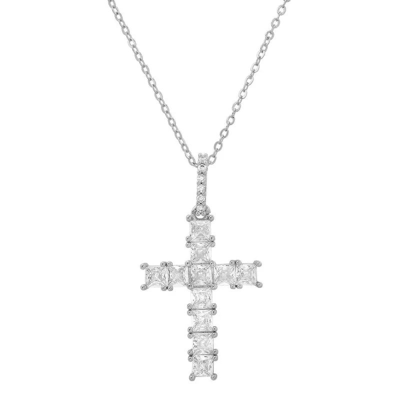 Ladies 18k White Gold Plated Brass And Simulated Diamonds Cross Pendant made by Zulily