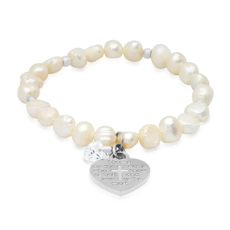 "Moms are…." heart Charm freshwater pearl bracelet made by Zulily