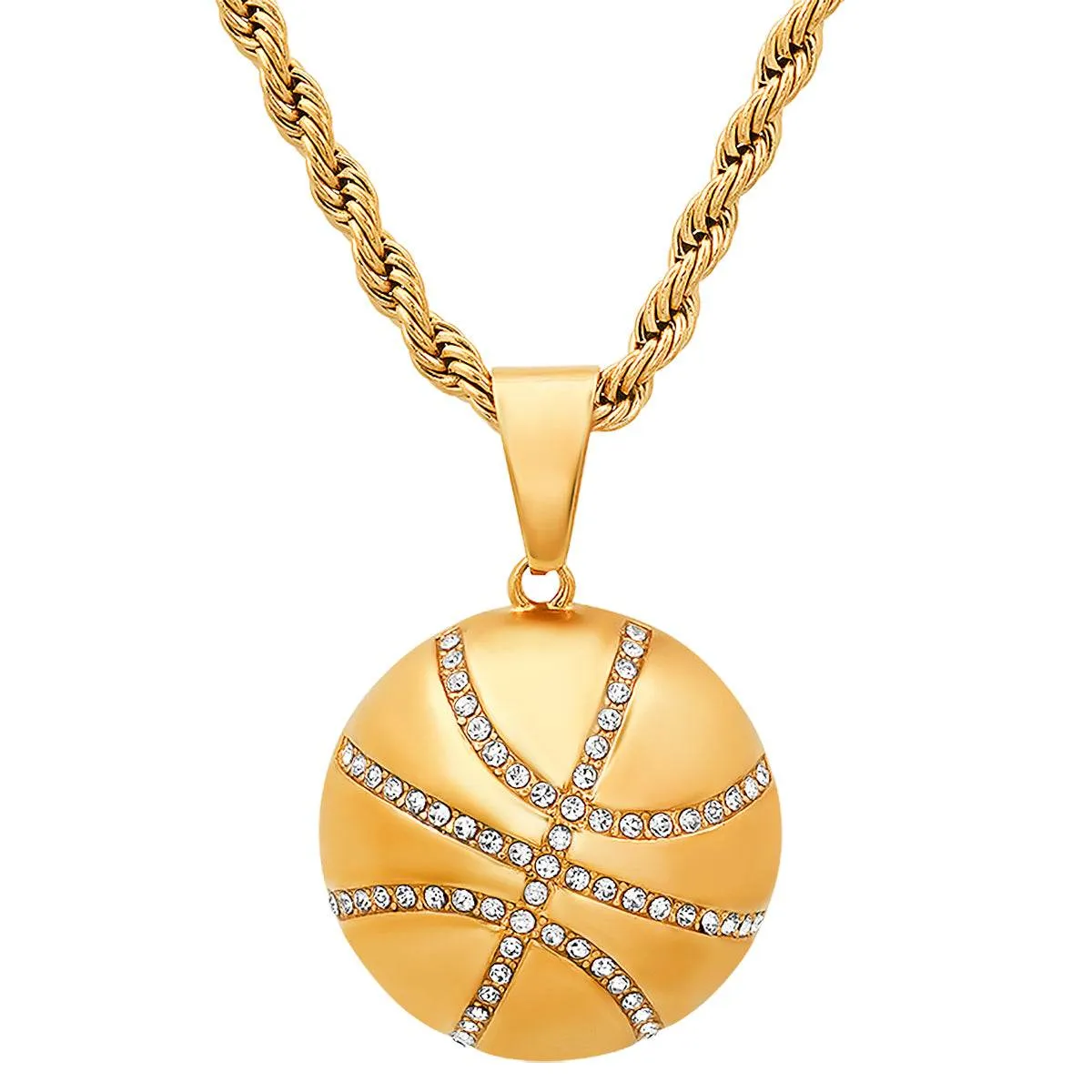 Round Basketball Stainless Steel Pendant With Simulated Diamonds sold by Zulily product image thumbnail 4