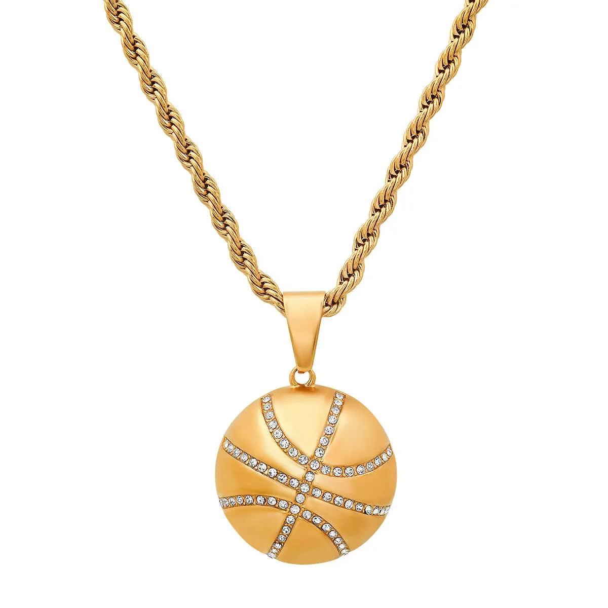 Round Basketball Stainless Steel Pendant With Simulated Diamonds sold by Zulily