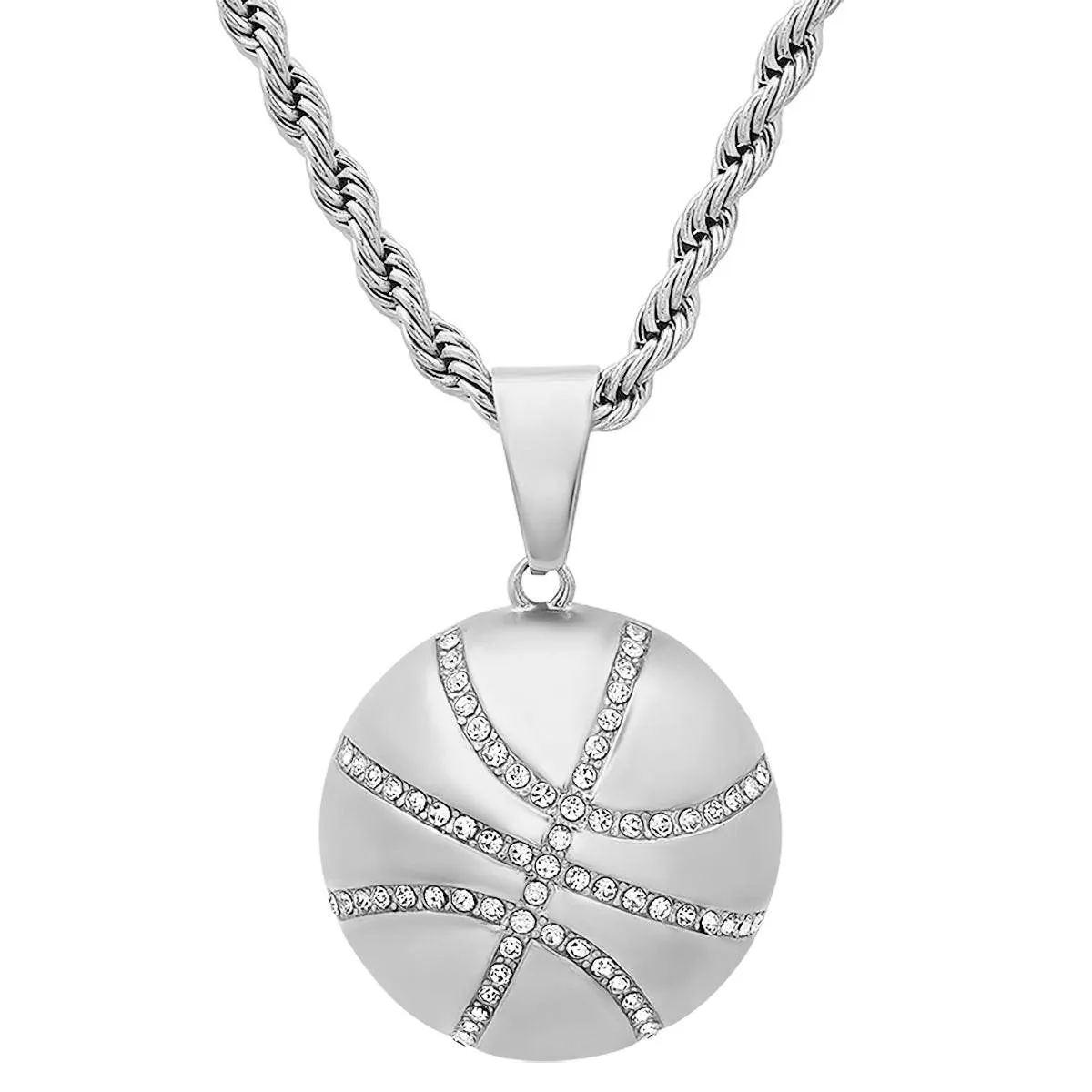 Round Basketball Stainless Steel Pendant With Simulated Diamonds sold by Zulily product image thumbnail 5
