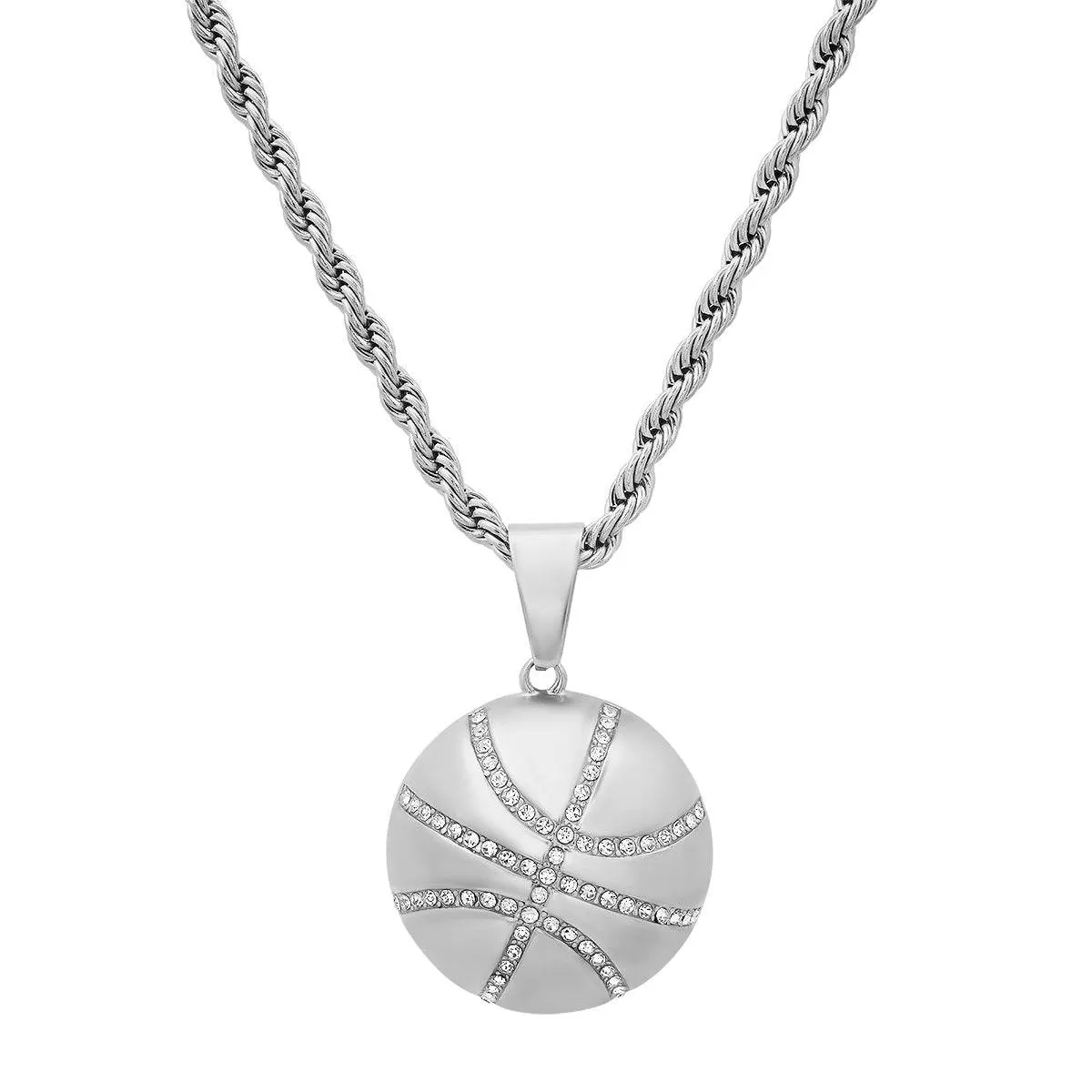 Round Basketball Stainless Steel Pendant With Simulated Diamonds sold by Zulily product image thumbnail 2
