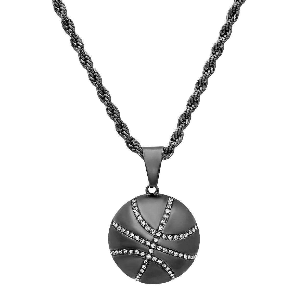 Round Basketball Stainless Steel Pendant With Simulated Diamonds sold by Zulily product image thumbnail 3