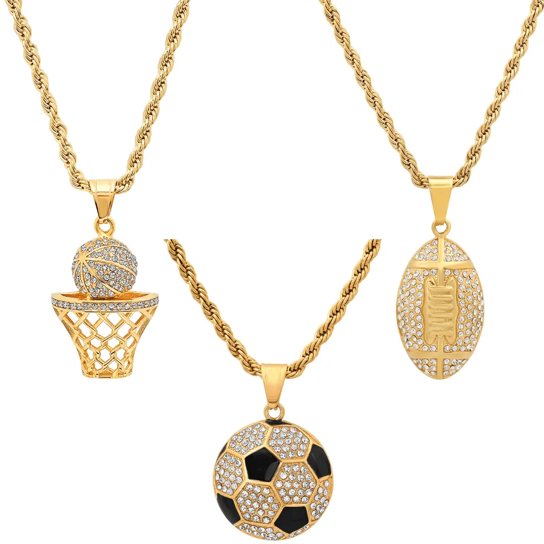 Iced Sports Pendant Necklace Set – Soccer, Football & Hoop (3-Piece) sold by Zulily product image thumbnail 2
