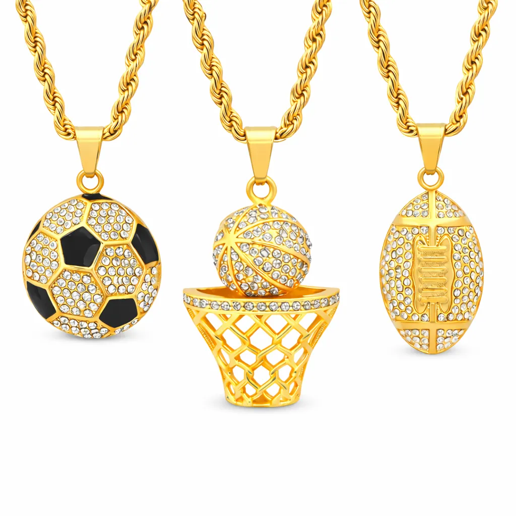 Iced Sports Pendant Necklace Set – Soccer, Football & Hoop (3-Piece) sold by Zulily