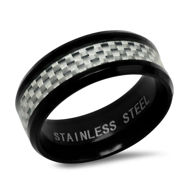 Black Ip Stainless Steel and White Carbon Fiber Ring made by Zulily