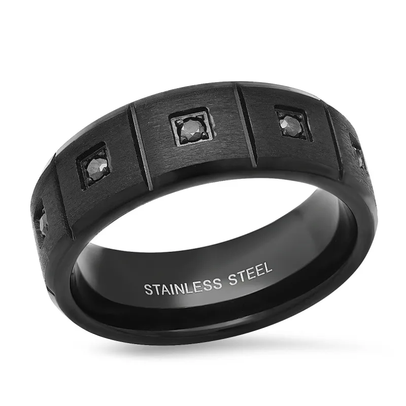 Black IP Stainless Steel And Black Simulated Diamonds Band Ring made by Zulily